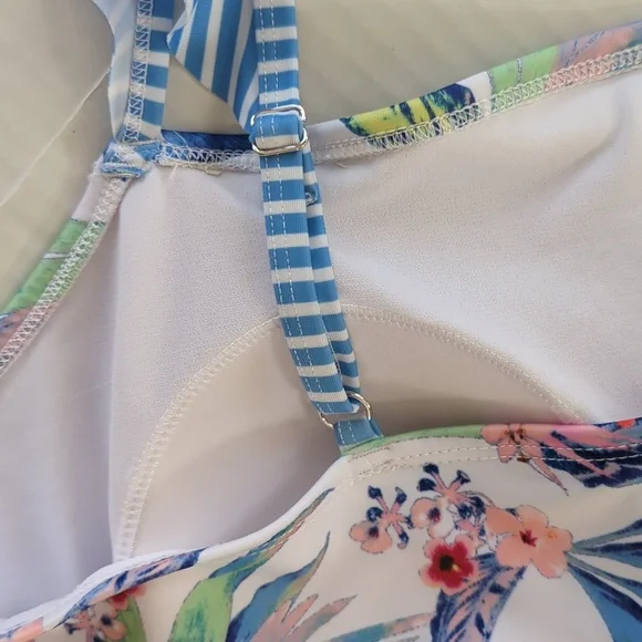 Oasis Ruffle Tropical Floral One Piece Swimsuit XXL Blue White - Picture 11 of 16